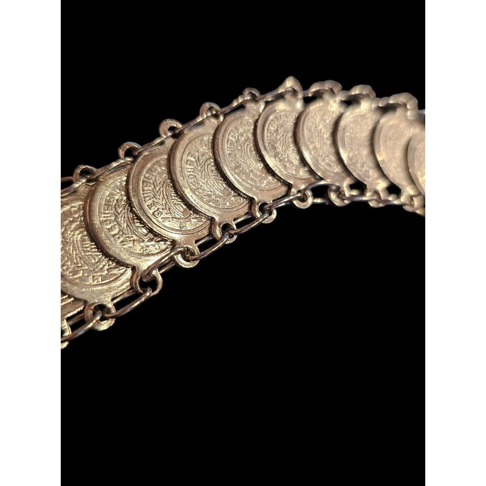 Vintage 1970s Silver Coin Bracelet Hamsa Hand Vintage Republica Di S Marino Brac - Picture 3 of 8